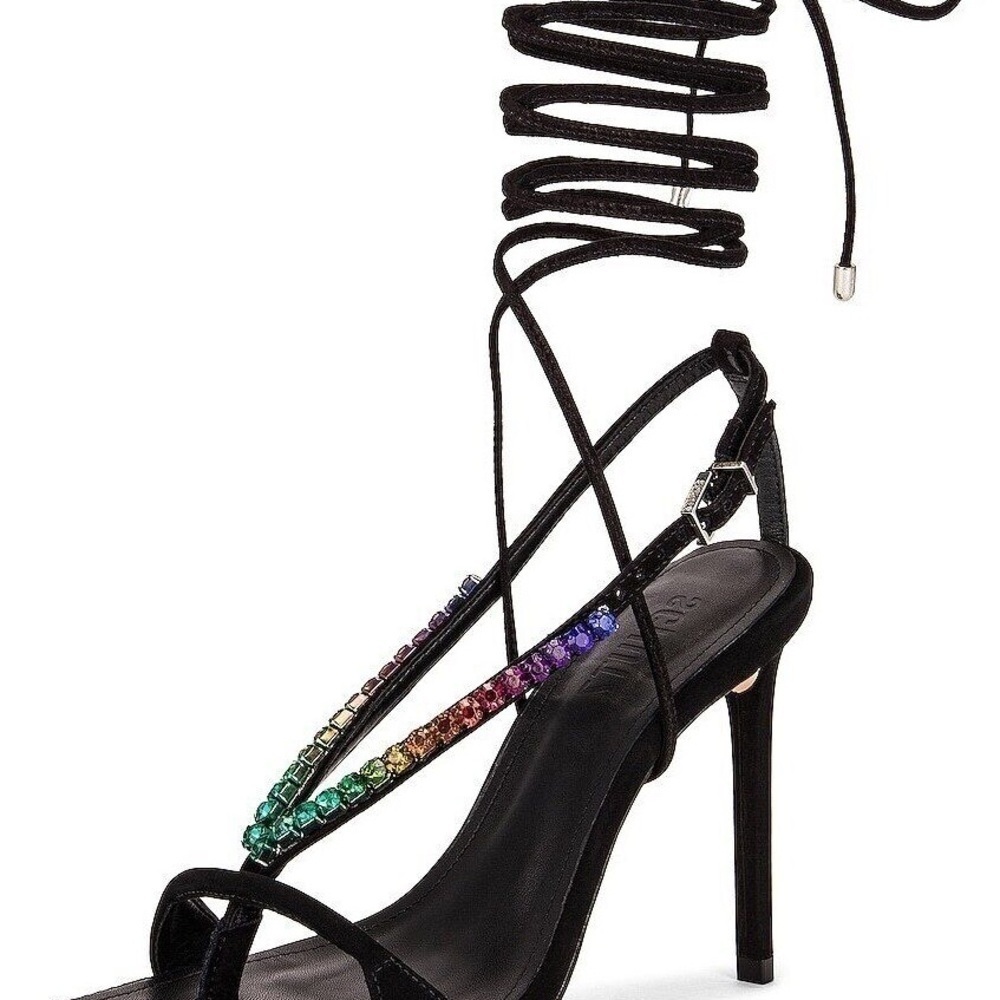 NEW Schutz Vikki Crystals Black Lace Up Open Toe High Heel Sandals SIZE 7